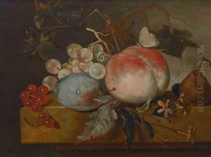 Fruchtestillleben Mit Schmetterling by Jacob Fopsen van Es