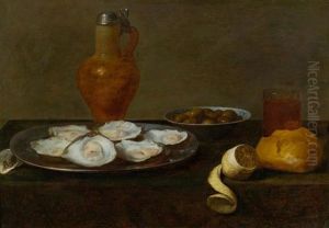 Stillleben Mit Austern Und Weiteren Gegenstanden Auf Einem Tisch by Jacob Fopsen van Es