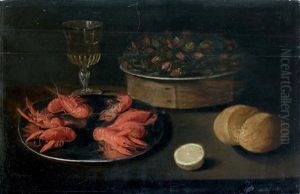 Nature Morte Avec Ecrevisses, Noisettes, Pain, Vin Et Citron