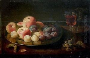 Nature Morte Avec Une Assiette De Prunes Et Deux Verres De Vin