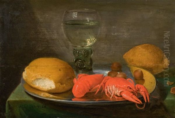 Stillleben Mit Romer, Hummer, Brotchen Und Zitrone - view 1