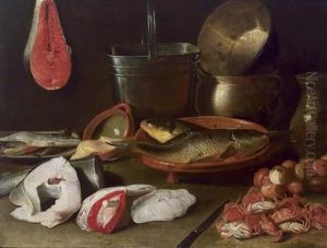 Stilleben Mit Fischen Und Kuchengerat by Jacob Fopsen van Es