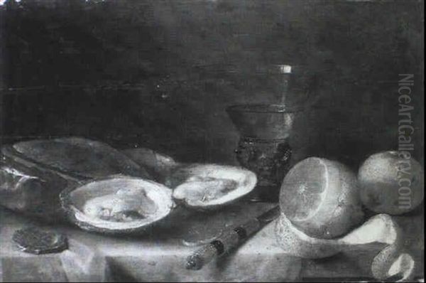 Still Life With Peeled Lemon, Oysters And A Roemer On A Ledge - view 1