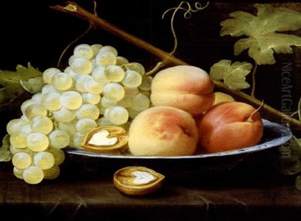 Nature Morte Aux Peches, Raisins Et Noix Sur Un Entablement - view 1