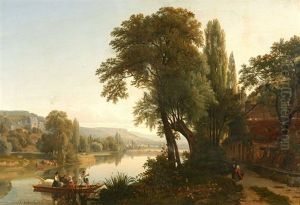 Flusslandschaft Mit Ruderboot, Tier- Und Figurenstaffage