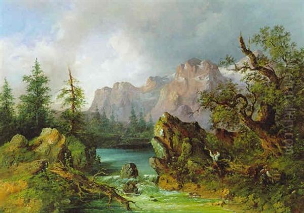 Kuhe Und Schafe Am Flusufer - view 1