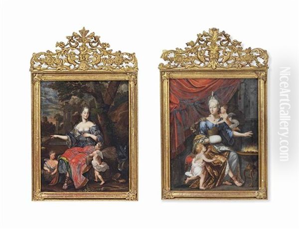 Portrait Of A Lady With Putti: Summer, Winter (pair) - view 1