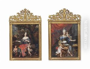 Portrait Of A Lady With Putti: Summer, Winter (pair) by Joan Petrus von Esch