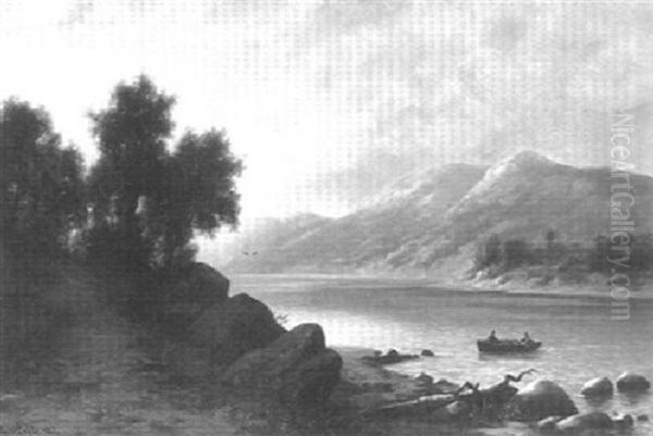Expansive Landscape With Mountains, Two Figures And A Rowboat - view 1