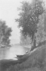 An Angler On A River Bank by Oscar Eschke