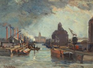 The Harbor In Berlin (+ Another, Verso) by Richard Hermann Eschke