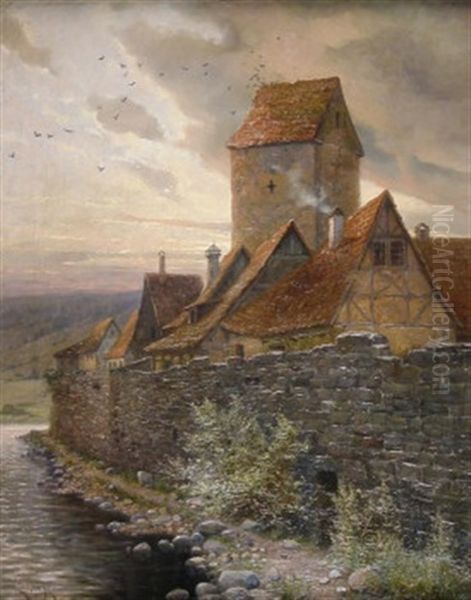 Dorf Mit Wehrturm Und Ringmauer Im Thuringischen - view 1