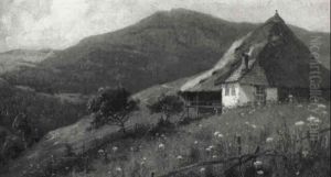 Berglandschaft Mit Reetbedecktem Bauernhaus