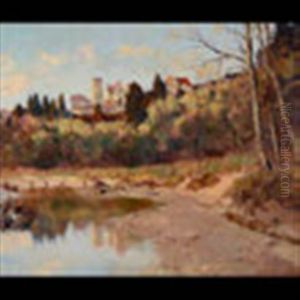Untitled - Chateau Along River by Adele Esinger