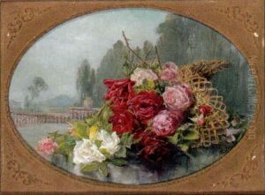 Korb Mit Rosen Vor Parklandschaft