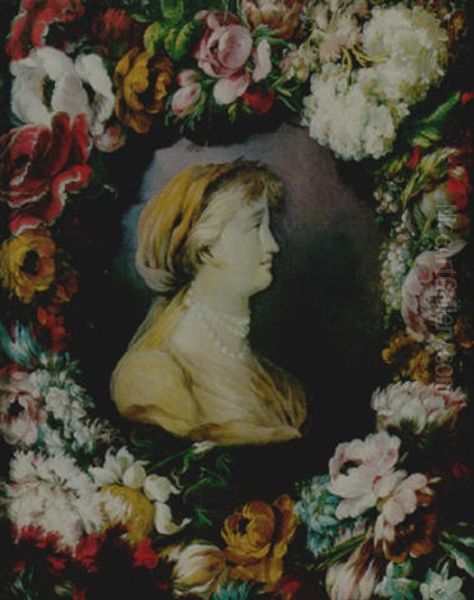 A Bust Of A Lady Surrounded By A Garland Of Flowers - view 1