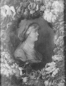 Buste De Femme De Profil Dans Une Guirlande De Fleurs by Benito Espinos