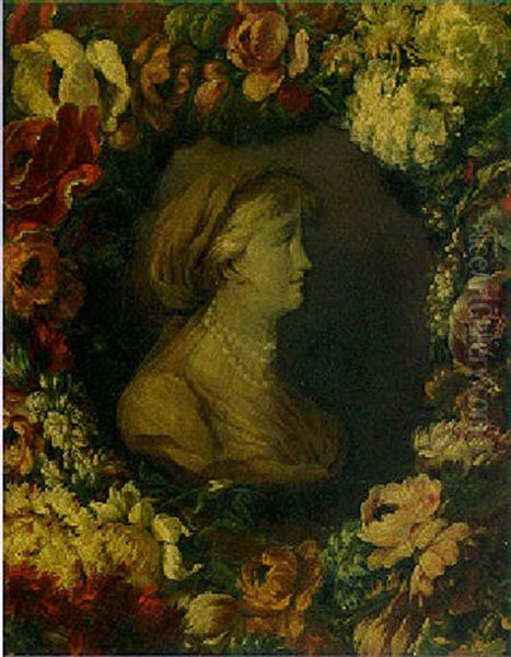 Profile Of A Woman Surrounded By A Garland Of Flowers - view 1