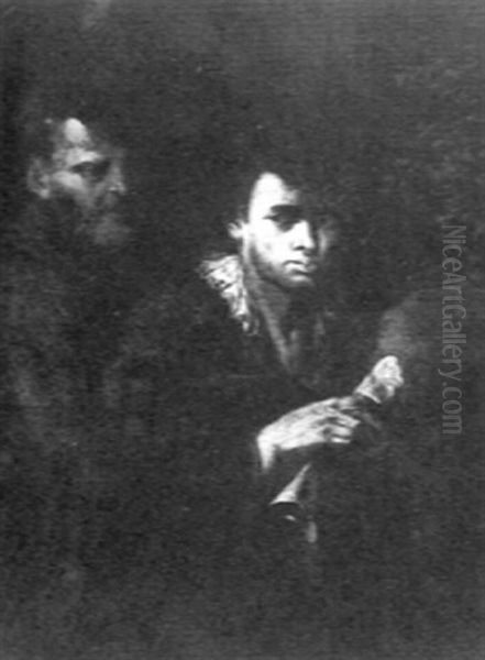 Young Man Holding Papers, An Old Man Looking On - view 1
