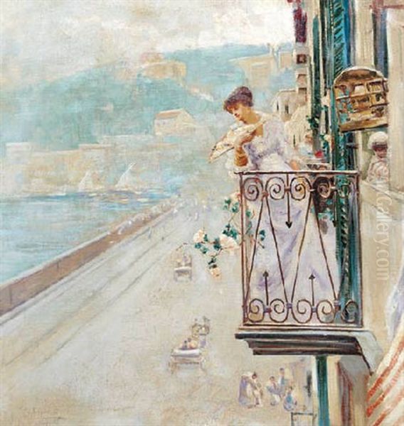 A Lady Looking Out Over The Bay Of Naples From Her Balcony - view 1