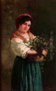 Joven Con Cesto De Flores by Gaetano Esposito