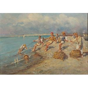 Fisherman Pulling Ashore by Vincenzo D' Esposito
