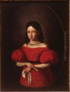 Nina Vestida De Rojo Con Abanico by Antonio Maria Esquivel Suarez de Urbina