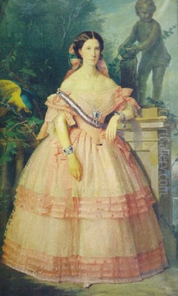 Retrato De La Infanta Dona Maria Josefa Fernanda De Borbon, De Cuerpo Entero, Vestida De Rosa, En Un Jardin - view 1