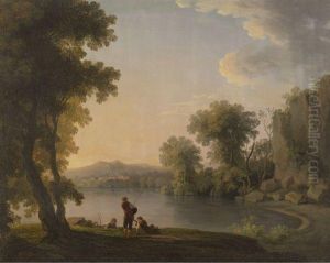 Three Fisherman Resting Alongside A Lake by William Ashford