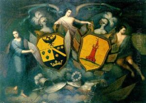 Dos Escudos Protegidos Por El Angel De La Victoria Y Trofeos