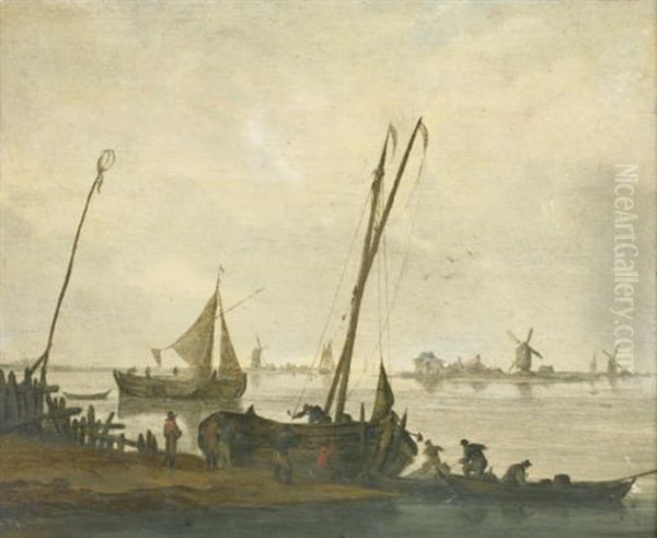 Fishermen Mooring Their Boats On The Bank Of A River - view 1
