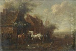 A Stag Hunt; And A Village With Horsemen Before A Blacksmith's (2)