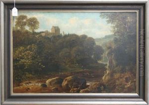 Landscape With An Angler By A River by William Ashford
