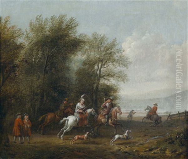 Jager Beim Aufbruch Zur Parforcejagd (+ Rastende Jager Und Reiter Vor Dem Wirtshaus; Pair) - view 1