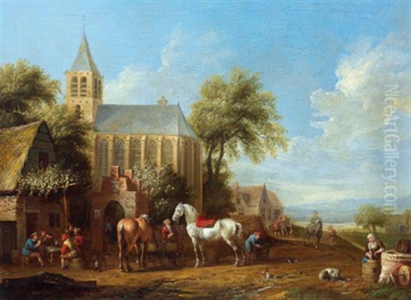 Rastende Reiter Vor Einer Schenke In Einem Dorf - view 1