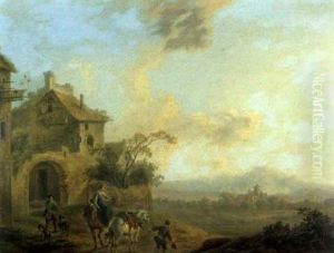 Chasseur Et Voyageurs Dans Un Paysage Italianisant Avec Ruines by Cornelisz van Essen