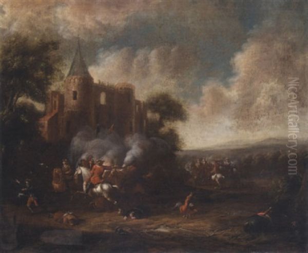 A Cavalry Engagement Before A Ruined Castle - view 1