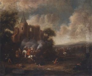 A Cavalry Engagement Before A Ruined Castle A Cavalry Engagement Before A Ruined Castle