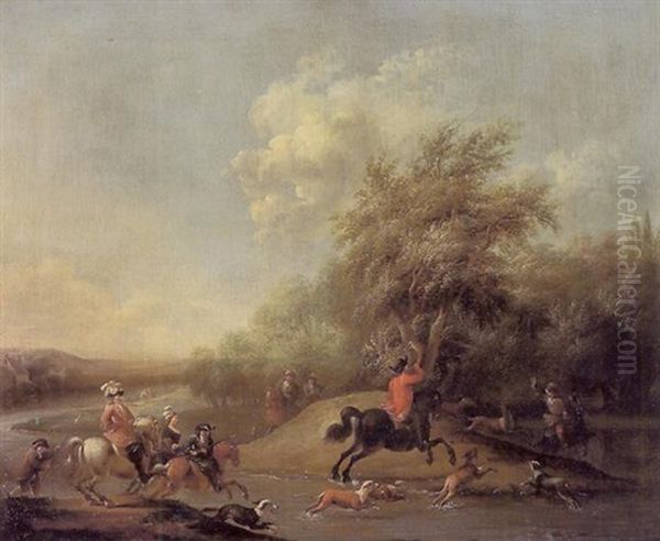 Chasseur A Courre Traversant Un Gue - view 1