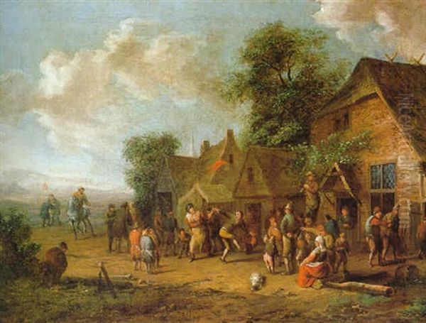 Feiernde Bauern Auf Einer Dorfstrase - view 1