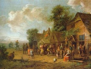Feiernde Bauern Auf Einer Dorfstrase by Cornelisz van Essen