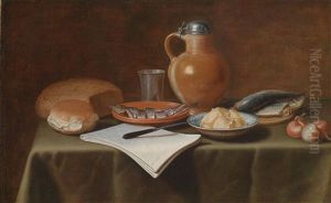 Stillleben Mit Tonkrug, Hering, Brot Und Zwiebeln by Hans van Essen