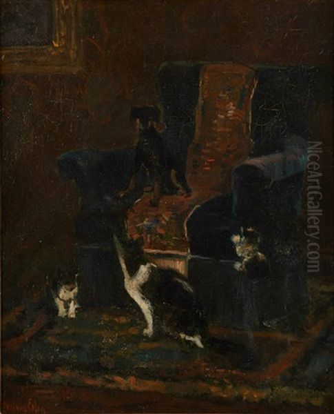 Chien Et Chats Au Fauteuil - view 1