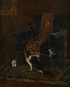 Chien Et Chats Au Fauteuil by Jan Van Essen