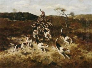 Achter De Honden. Reiter Mit Seiner Hundemeute Bei Der Jagd In Den Dunen by Johannes Cornelis van Essen