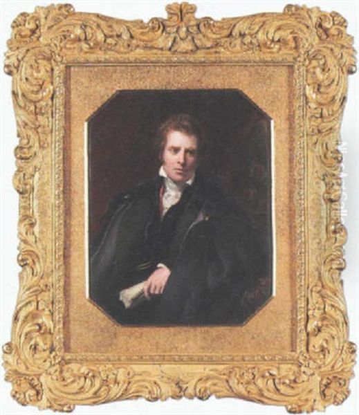Sir David Wilkie R.a. Wearing Black Cloak Over Green Coat With Black Collar, Black Waistcoat, Red Scarf And White Cravat, He Holds A Sheet Of Paper And Paintbrush - view 1