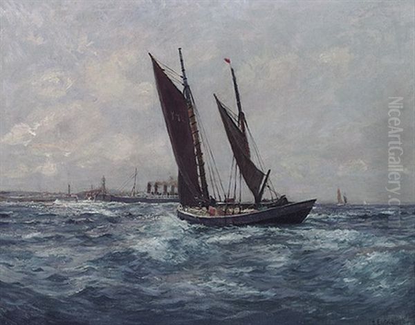 Nordliche Hafeneinfahrt Mit Dampfschiff Und Segelboot - view 1