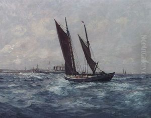 Nordliche Hafeneinfahrt Mit Dampfschiff Und Segelboot by Alexander Essfeld
