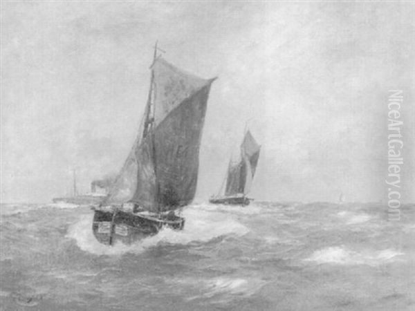Marine Mit Fischkuttern Und Dampfer - view 1
