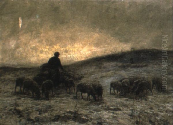 A Shepherdess With Her Flock - view 1